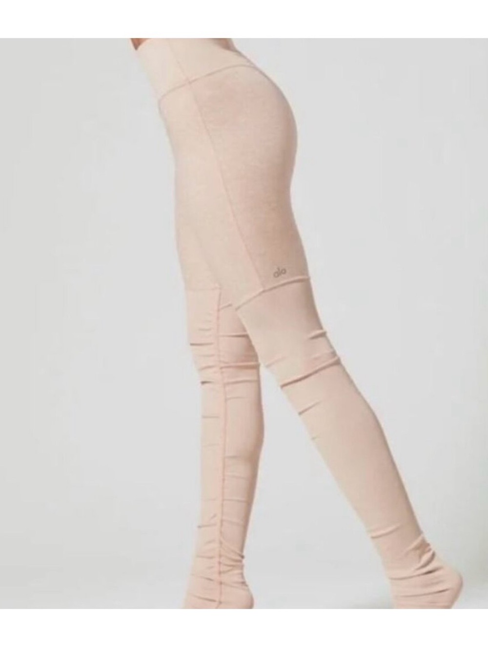 ALO Yoga Goddess Leggings XS Heathered Pink Leg Ruching Activewear Yoga Dance